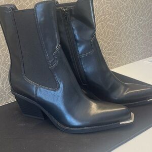 Black Patent Leather Boots with Silver Detail